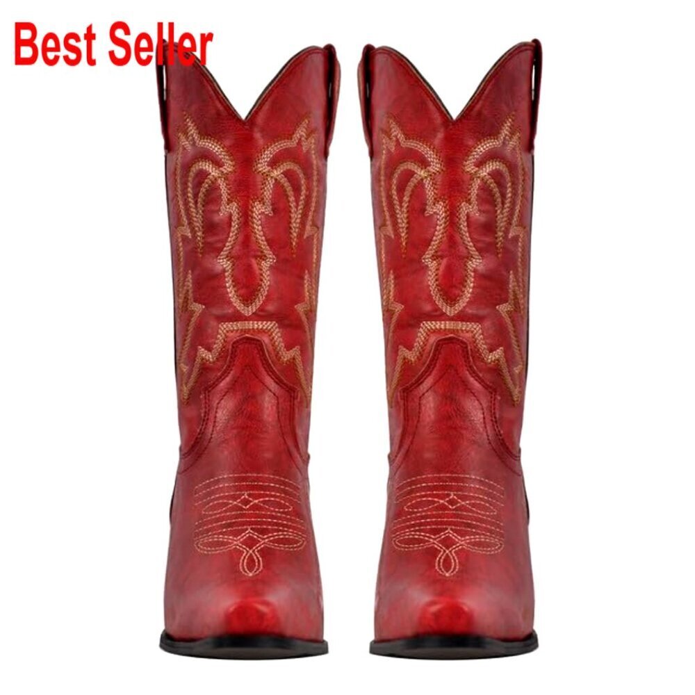 Pointed Toe Cowboy Boots, Mid Calf, Vegan Leather, 2-3 Inch Heel - Picture 5 of 7